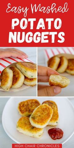 Mashed potato nuggets for toddlers with ketchup. Potato Recipe For Toddler, Finger Food For Kids, Potato Recipe For Kids, Potato Nuggets, Easy Toddler Snacks, Easy Toddler Lunches, Easy Finger Food, Cooking With Toddlers, Finger Foods For Kids