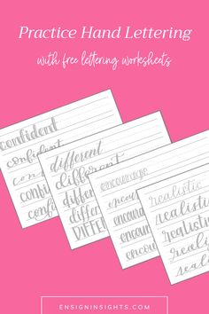 three hand lettering worksheets with the text practice hand lettering