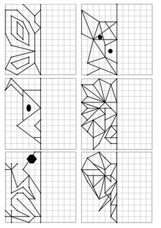 four squares with different shapes and lines