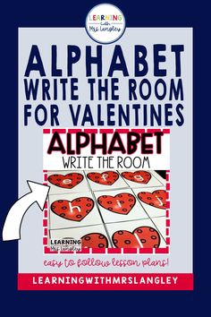 an alphabet book for valentine's day, with the title written in red and white