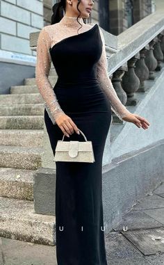 Turtle Neck Dress Formal, Dinner Dresses Classy Elegant Long, Prom Dress With Long Sleeves, Dinner Gowns, Dinner Gown, Modest Dresses Fashion, Classy Gowns, Black Dresses Classy, Chic Dress Classy