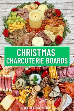 a christmas charcuterie board with the words christmas charcuterie boards