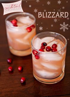 two glasses filled with ice and cranberries