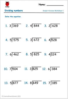 the worksheet for dividing numbers