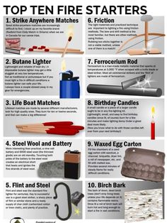 the top ten fire starter's info sheet is shown in this image, with instructions for