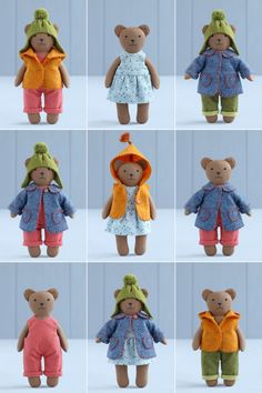 the teddy bears are dressed in different outfits