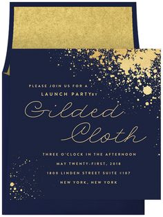 a blue and gold wedding card with the word, glob dot on it