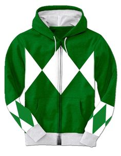 a green and white hoodie with an argyle pattern on the front, zippered up