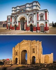 an old and new building that looks like it could have been built in the past