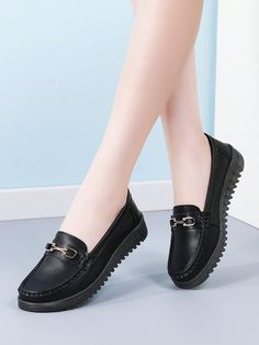 Women's Non-Slip Soft Sole Slip-On Flats, Black Casual Loafers, Fashion Versatile Comfort Shoes Black Elegant,Fashionable    Plain    Women Shoes, size features are:Bust: ,Length: ,Sleeve Length: Loafers Fashion, Flats Shoes Comfortable, Casual Flat Shoes, Casual Loafers, Driving Shoes, Winter Shoes, Leather Flats, Work Shoes, Shoes Women