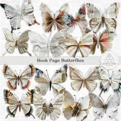 the book page butterflies are all different colors and sizes