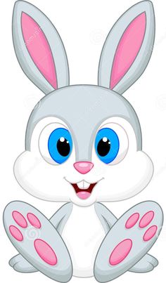 a cartoon bunny with blue eyes and pink ears