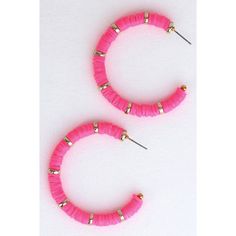 Hot Pink With Gold Disc Heishi Earrings Brand New With Tags In Box Pink Small Hoop Earrings For Gift, Trendy Pink Round Hoop Earrings, Adjustable Pink Hoop Jewelry, Adjustable Small Pink Hoop Earrings, Pink Adjustable Small Hoop Earrings, Trendy Pink Hoop Earrings As Gift, Trendy Pink Hoop Jewelry, Trendy Pink Beaded Hoop Earrings, Pink Hoop Earrings For Party