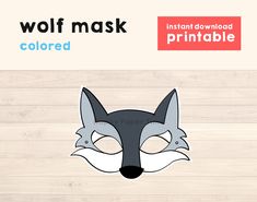 an animal mask with the words wolf mask colored in red, white, and blue