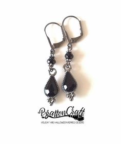 Gothic Black Bead Earrings  Goth Earrings  Goth Jewelry Gothic Black Hypoallergenic Earrings, Handmade Black Teardrop Earrings For Party, Black Metal Drop Earrings, Black Teardrop Metal Jewelry, Gothic Black Drop Earrings, Black Metal Teardrop Earrings, Black Teardrop Metal Earrings, Nickel Free Black Long Drop Earrings, Nickel-free Black Long Drop Earrings