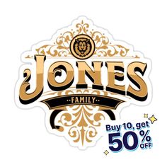 the logo for jones's family is shown in gold and black on a white background