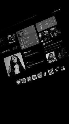 an image of a cell phone screen that is black and white with pictures on it