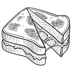 a black and white drawing of a toasted sandwich stock photo - image 347984