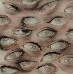 an artistic drawing of many different eyes