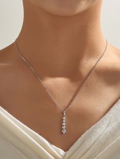 Rhinestone Decor Necklace Silver Dangle Necklace, Silver Sparkle Jewelry, Elegant Prom Jewelry, Fancy Silver Jewelry, Formal Silver Jewelry, Dazzling Silver Necklace For Formal Occasions, Silver Formal Jewelry, Silver Prom Necklace, Prom Silver Jewelry