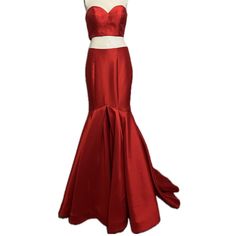 Beautiful Red 2-Piece With Full Length Mermaid Skirt. Perfect For Proms, Weddings, Pageants Or Any Formal Event. Ball Skirt, Rachel Allan, Red Ball, Mermaid Skirt, Formal Gown, Formal Gowns, Formal Event, 2 Piece, Strapless Dress