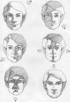 four different faces are shown in this drawing