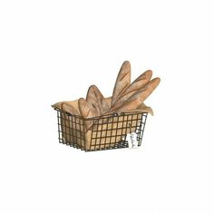 a basket filled with bread on top of a white background