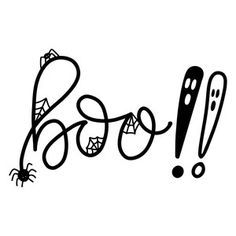 the word boo spelled out in black and white with a spider on it's back