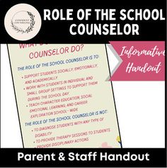 a sign that says role of the school consolor parent & staff handout