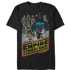 Celebrate the second film from the original Star Wars trilogy with the Star Wars Empire Strikes Back Black T-Shirt. Some of your favorite Star Wars characters such as Darth Vader, Boba Fett, and Chewbacca are printed with scenes from the planet Hoth above the Empire Strikes Back logo on a black Star Wars t-shirt. Star Wars The Empire, Star Wars Trilogy, Empire Strikes Back, Star Wars Empire, Star Wars Men, Comic Book Style, Star Wars Tshirt, The Empire Strikes Back, Star Wars Poster