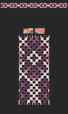 a cross stitch pattern in purple, white and black with an ornate design on it