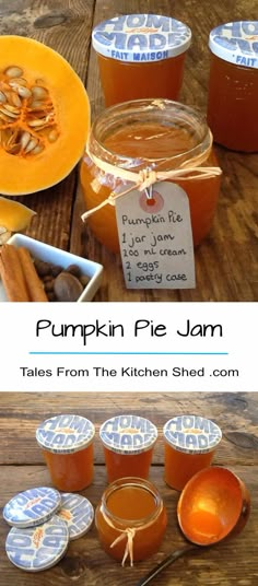 pumpkin pie jam in glass jars on a wooden table