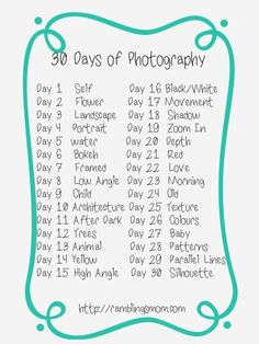 the 30 days of photography printable calendar with instructions to take it all in one place