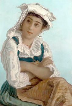 a painting of a woman wearing a white hat