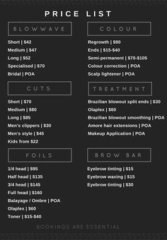 Hair Salon Menu Ideas, Hair Salon Service Menu Ideas, Salon Coupon Ideas, Price List Hair Salon, Hair Services Price List, Hair Salon Price Increase Notice, Hair Salon Price List Ideas, Salon Price List Ideas, Salon Menu Price List