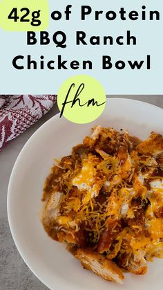 recipe - BBQ Ranch Chicken Bowl With 42g of Protein High Protein Bbq Chicken, Bariatric Friendly Recipes, High Protein Dinner, Protein Dinner, Protein Lunch, High Protein Meal Prep, Healthy High Protein Meals, High Protein Low Carb Recipes, Macro Friendly Recipes