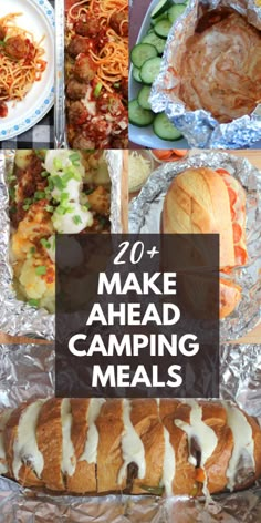 the collage shows different types of camping meals and what they are made with them