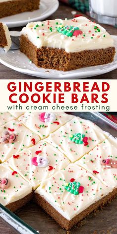 gingerbread cookie bars with cream cheese frosting and sprinkles on top