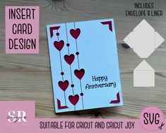 a card with hearts on it and the words happy anniversary