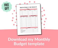 a printable budget sheet with the words, free gift and an image of a pink polka