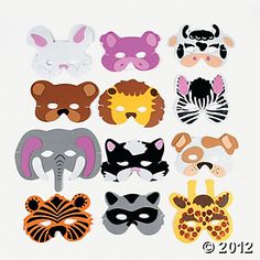 various animal masks are shown on a white background with the words,'masquerades '