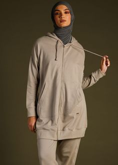 Modest Zip Up Hoody Grey | Aab Modest Activewear Drawcord Detail, Modest Workout