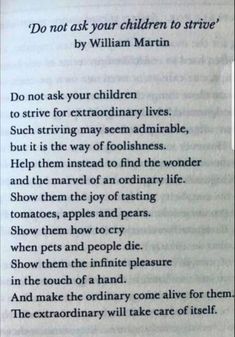 an open book with the words do not ask your children to arrive by william martin