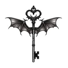 a black and white drawing of a key with a dragon's head on it