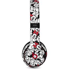 the mickey mouse headphones with red and black designs on them are also available for purchase