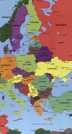 a large map of europe with all the countries and their major cities on it's borders