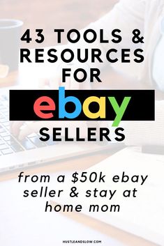 a person typing on a laptop with the words ebay sellers below it and an image of