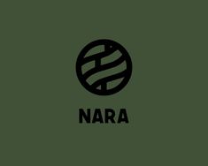 the logo for nara is shown in black and white on an olive green background