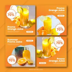 four orange juice banners on an orange background