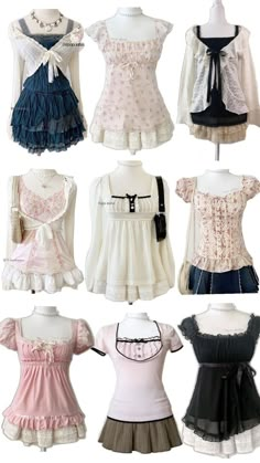 shoujo girl manga/mori fashion inspired tops, Japanese fashion and style ᡣ𐭩 Himekaji Outfits, Mori Fashion, College Essentials, Creation Couture, Grunge Goth, Japanese Outfits, Kawaii Clothes, Girly Outfits